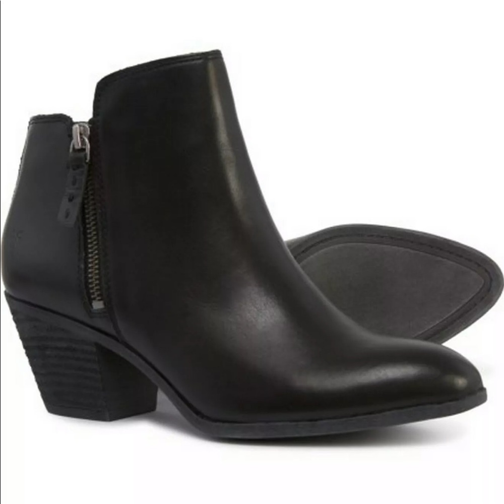 Frye Judith black pointed booties stacked heel